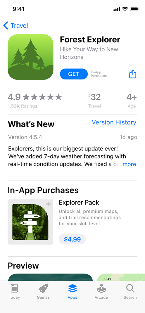 iPhone showing an example of an in-app purchase opportunity on the App Store product page
