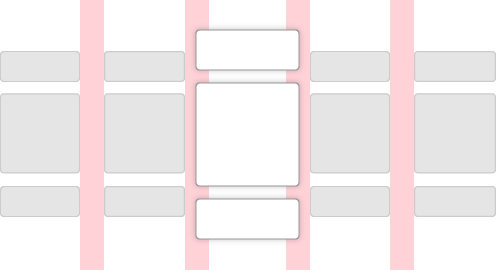 A diagram showing a row of five equally-spaced lockups, one of which is in focus and slightly larger than the others. Each lockup has a header area, a content area, and a footer area.