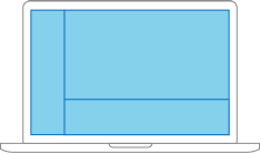 A diagram of a laptop screen with a vertical line near the left edge and a horizontal line near the bottom, extending from the vertical line to the right edge.