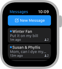 A screenshot of the Messages app, showing two unread messages below a blue New Message button.