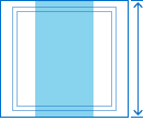 A diagram of a solid blue rectangle, which represents the target, horizontally centered inside the outline of a larger rectangle. The width of the blue rectangle is approximately half the width of the outlined rectangle. The outlines of two squares are horizontally centered within the outlined rectangle. The width of the outlined rectangle is slightly larger than its height. A vertical line, extending to top and bottom edges of the outlined rectangle, represents the target’s height.