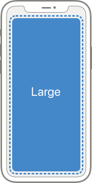 A diagram showing an iPhone in portrait containing a solid rounded rectangle with a dashed outline that occupies almost all of the screen. The solid rectangle is labeled Large.