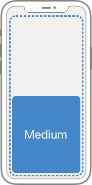 A diagram showing an iPhone in portrait containing a dashed outline of a rounded rectangle that occupies most of the screen. A solid square shape with rounded corners appears in the bottom half of the outlined rectangle, labeled Medium.