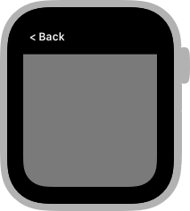 A diagram of a screen that shows a navigation bar above a gray area. The button in the left end of the navigation bar uses the less than symbol and the word Back for its title.