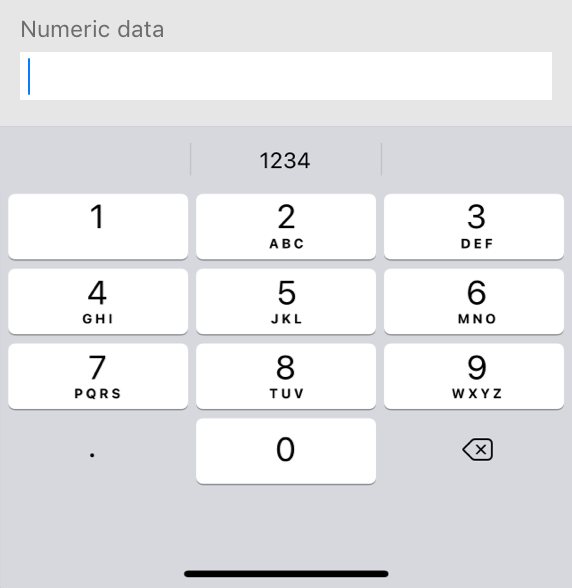 A partial screenshot of a keyboard on iPhone that displays all 10 number keys in addition to the Delete and period keys. Keys for the numbers 2 through 9 each include the 3 or 4 letters associated with the number on a phone.