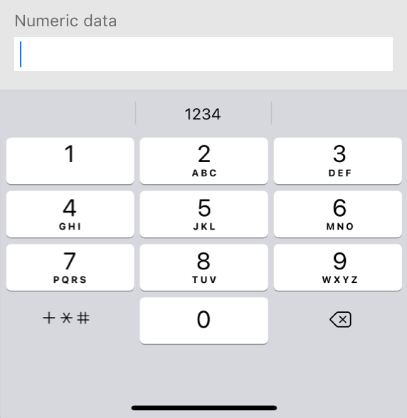 A partial screenshot of a keyboard on iPhone that displays all 10 number keys in addition to the Delete key and a key for plus, star, and hash. Keys for the numbers 2 through 9 each include the 3 or 4 letters associated with the number on a phone.
