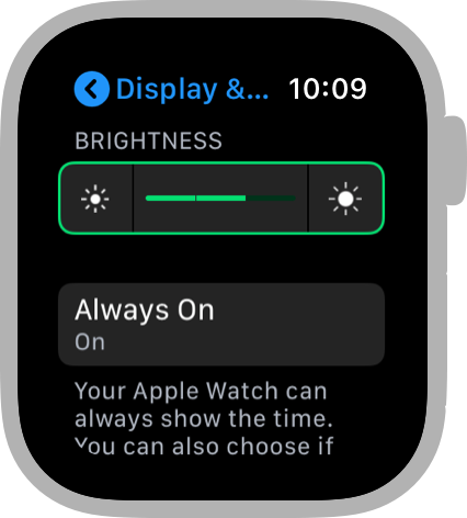A screenshot of the Display and Brightness settings screen in which the brightness picker is highlighted.
