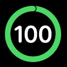 The number one hundred in white text displayed within a green circle. The circle’s outline appears to overlap the starting point on the circumference by about five percent, showing current progress.