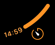 The value fourteen minutes and fifty-nine seconds displayed next to a thin solid bar. The text and the bar appear to follow the curve of the bottom-right quadrant of a circle. The timer app icon appears below the time value.