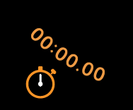 A line displaying zero hours, zero minutes, and zero seconds in orange text. The line appears to follow the curve of the bottom-left quadrant of a circle. The  stopwatch app icon appears below the line of text.