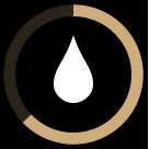 A tear drop glyph centered within a partial ring.