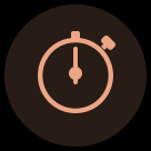A stopwatch glyph centered within a circular area.