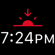 A sunset glyph displayed above the time seven twenty-four PM.