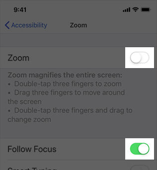 A screenshot of iOS Accessibility Settings view, highlighted to show that the on/off labels are turned off.
