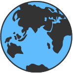 Simplified diagram of a blue globe that shows a horizontally flipped Eastern hemisphere with Africa on the far right and Australia on the far left.