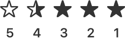 A horizontal row of five stars. From the right, the first three and a half stars are filled. Below the stars is a row of Western Arabic numerals, each numeral horizontally aligned with a star above. From the right, the numerals are one, two, three, four, and five.