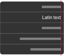 Diagram of a right-aligned list in which the first, third, fourth, and fifth items are gray bars that represent right-to-left text. The second item is the phrase 'Latin text' in English.