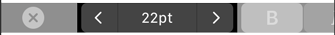 Partial screenshot of a Touch Bar that highlights a font-size stepper with a current value of 22 points.