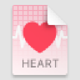 Pixelated image of the heart document icon. The grid, the EKG line, the heart shape, and the word heart are visible but blurry.