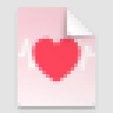 Pixelated image of the heart document icon, in which only the blurry heart shape and EKG line are visible.