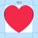 Diagram of the solid pink heart shape within blue margins that measure 10 percent of the canvas width.