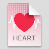 A custom document icon that displays the pink heart and the word heart on top of the pink grid and white EKG line.