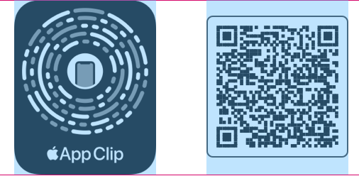 An App Clip Code next to a QR code of the same size.