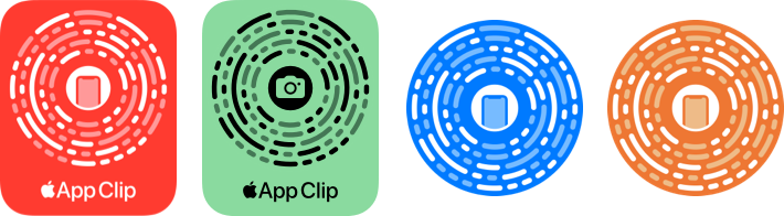 Four App Clip badges, each using different colors.