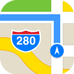 The Maps app icon, a square with rounded edges showing a section of a map with a blue highlighted route.