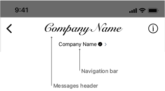 A partial screenshot highlighted to show a navigation bar that contains a back button, an Info button, and the header Company Name.