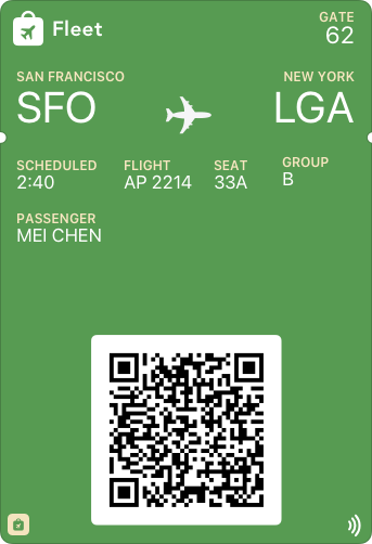 An image of a boarding pass that includes a square QR code.