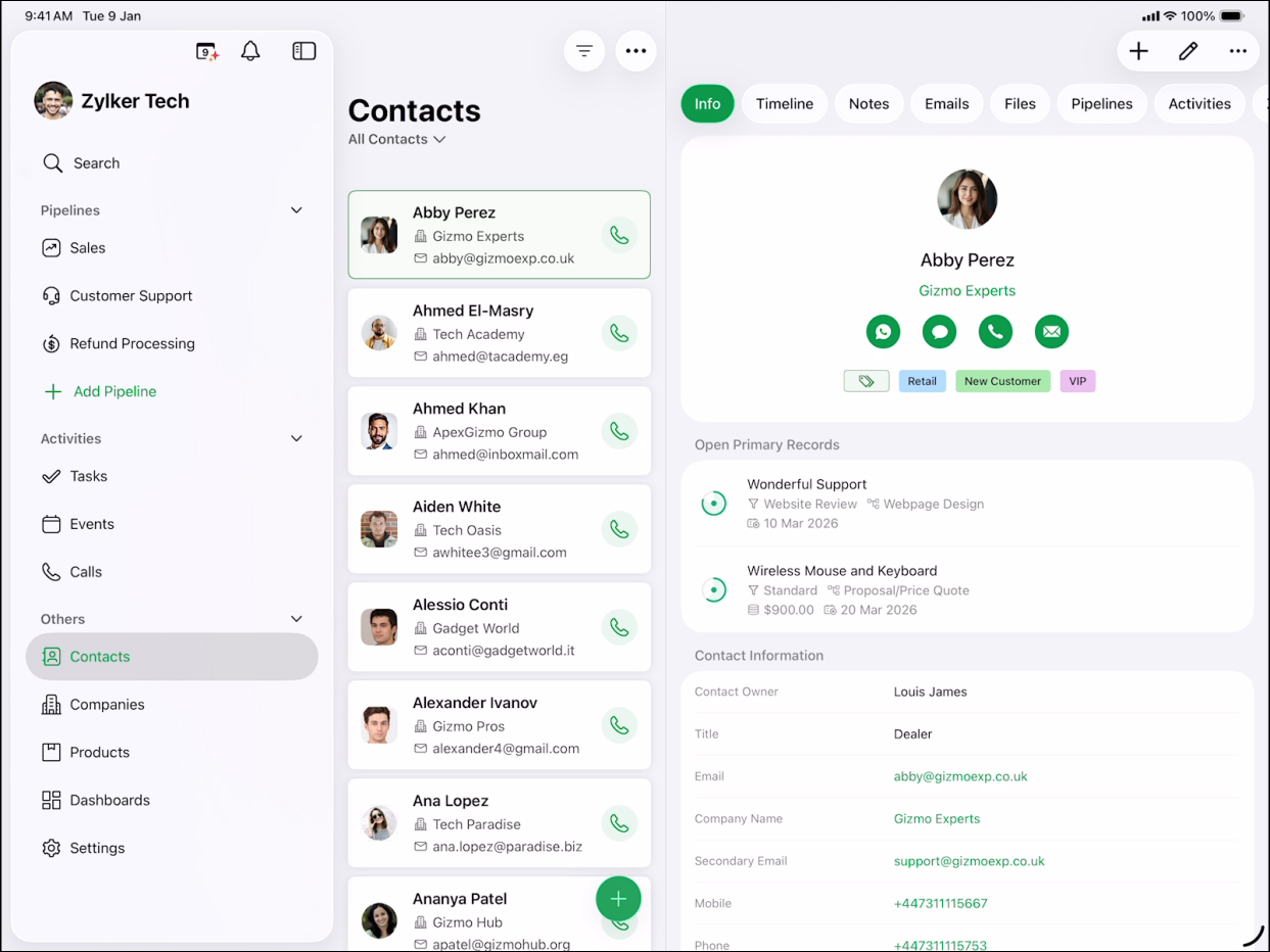 采用 Liquid Glass 设计的 iPad 版“Bigin”CRM App