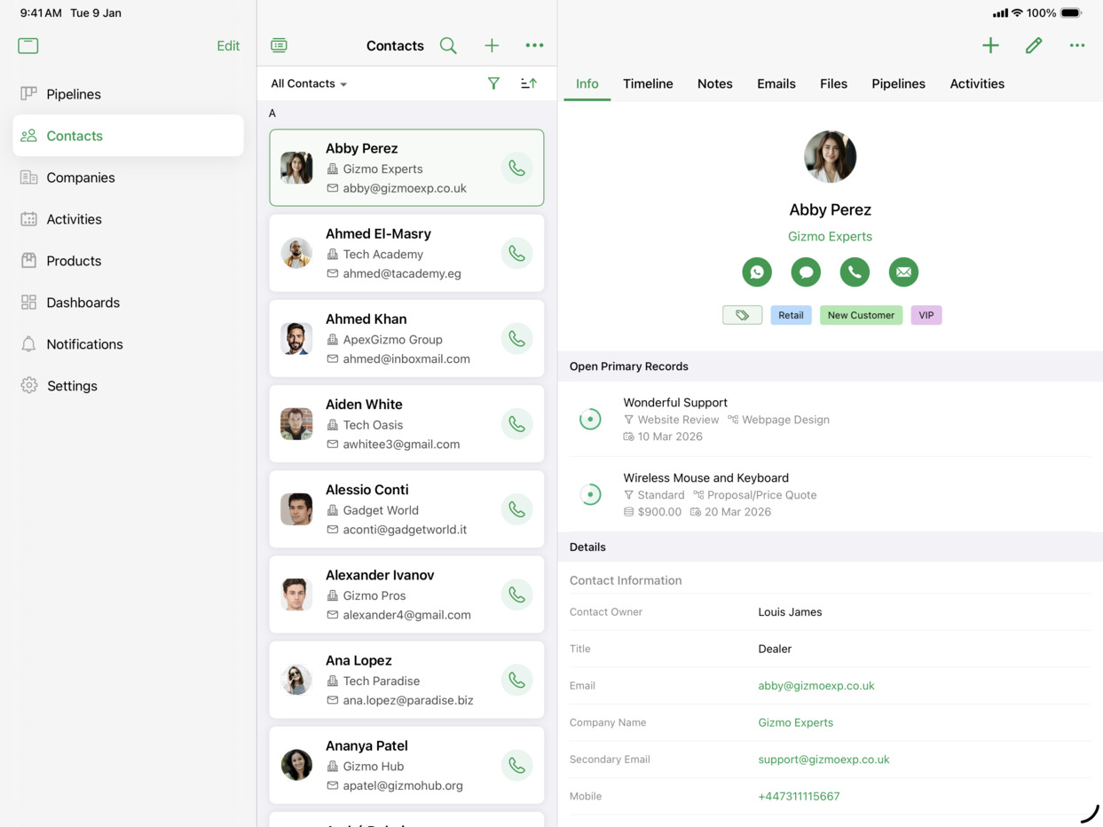 重新设计之前的“Bigin”CRM App 界面