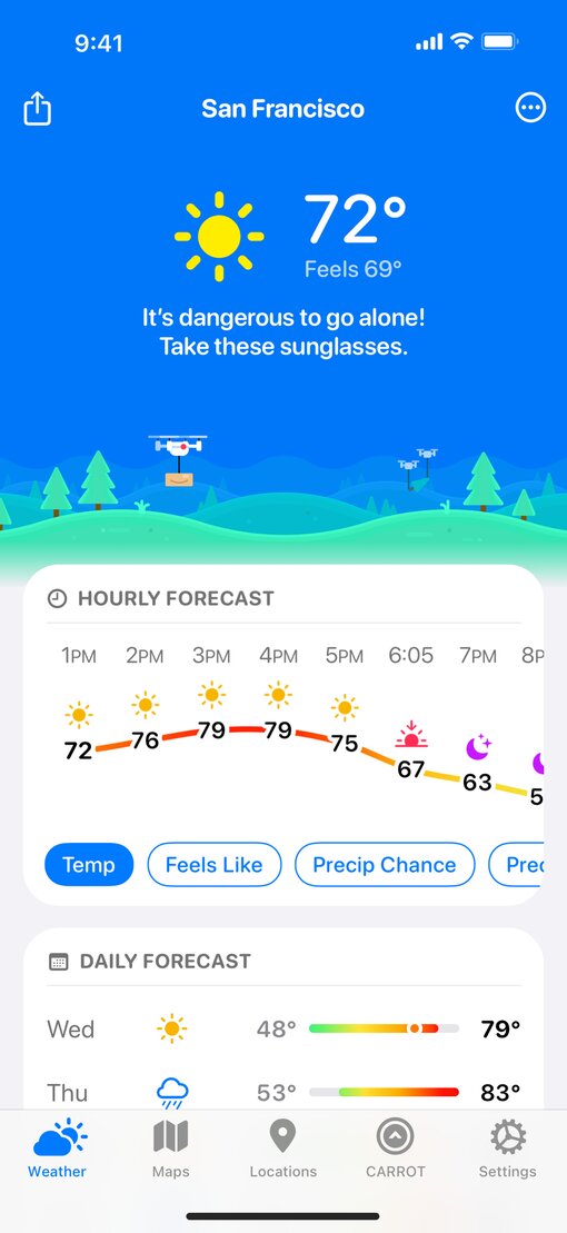 重新设计之前的“CARROT Weather”App 界面