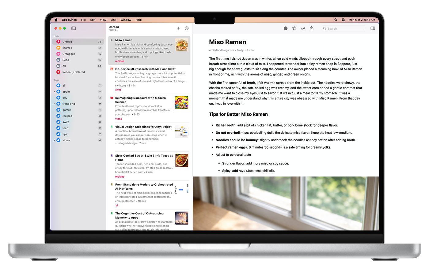 重新设计之前的 Mac 版“GoodLinks”App