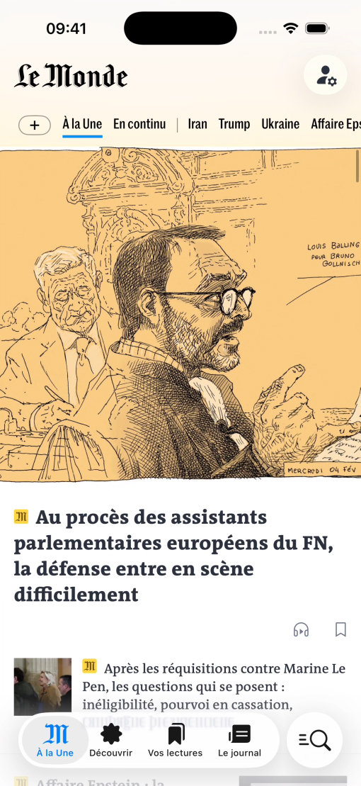 具有 Liquid Glass 导航的“Le Monde”App