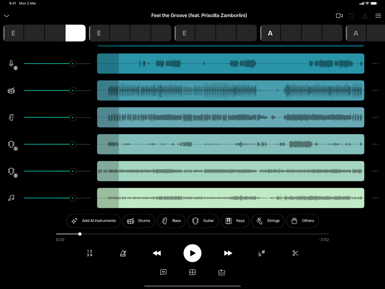 重新设计之前的“Moises”App 界面