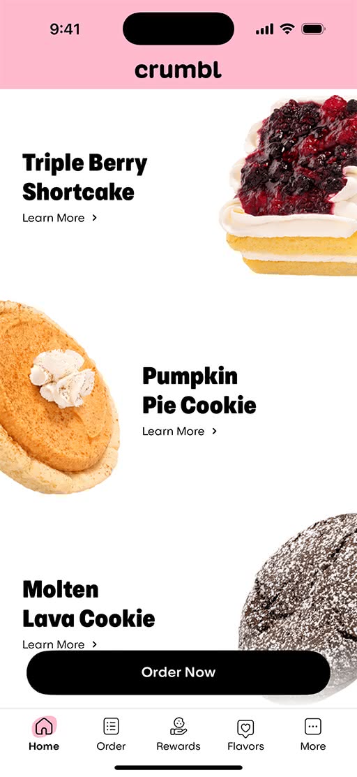 Crumbl app interface before redesign