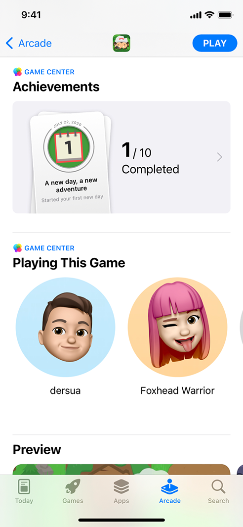 iPhone displaying an app product page featuring Game Center Achievements, and Playing this Game info.