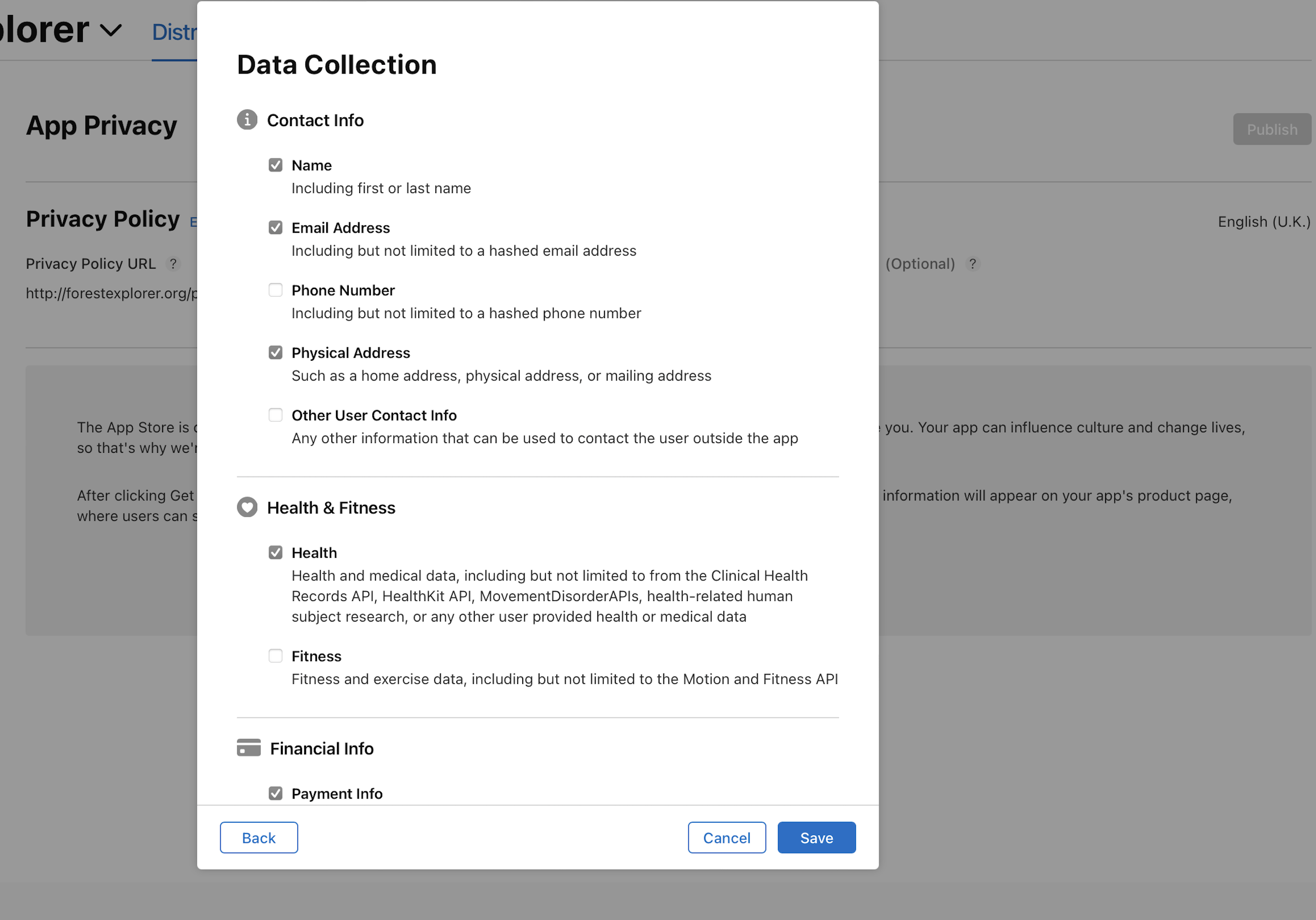 Privacy data collection details