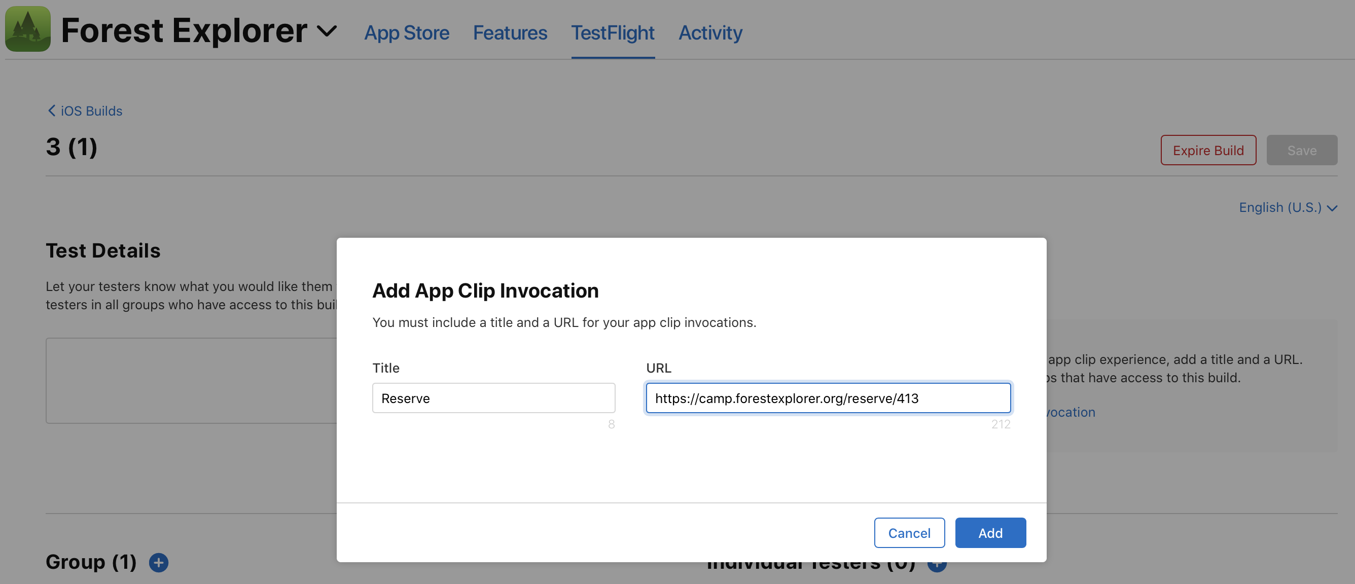 Add App Clip invocation dialog