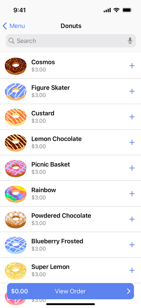 iPhone Donut app using standard UI elements to build views