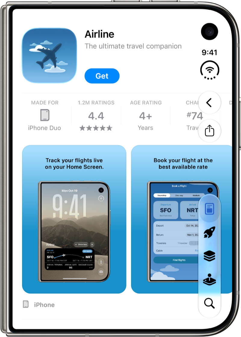 App&nbsp;Store가 표시된 iPhone&nbsp;Duo.