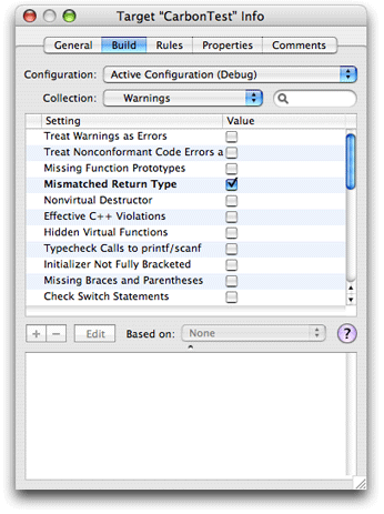 Warnings settings in an inspector window