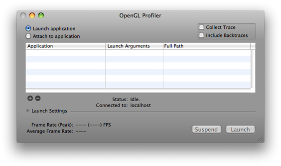 The main window in OpenGL Profiler