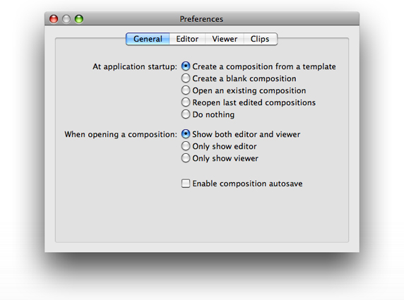 The General pane of Quartz Composer preferences