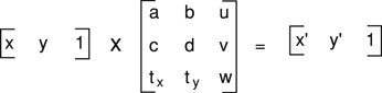 A point transformed by a 3-by-3 matrix