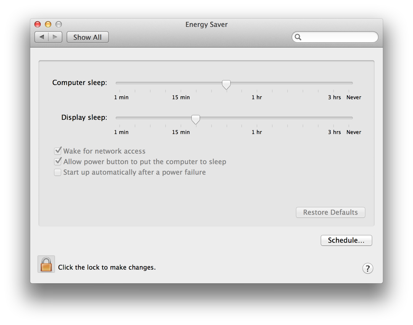 An example of the System Preferences application as seen by an unauthorized user