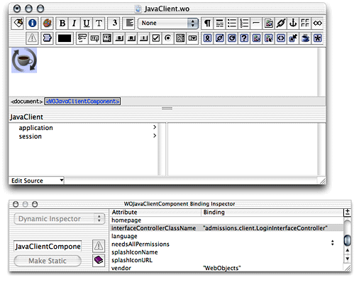 Select the WOJavaClientComponent dynamic element