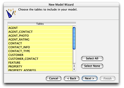 Select tables to include in model